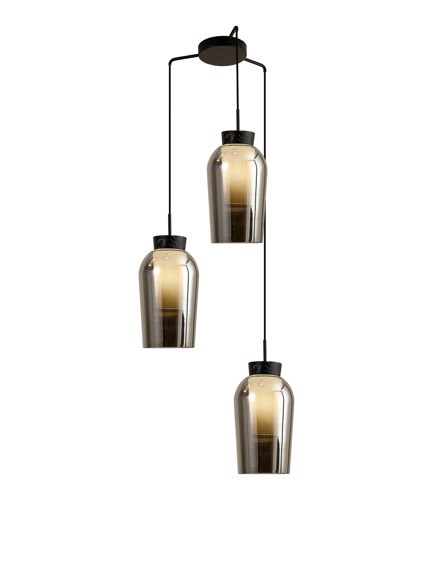 M8284  Nora Round Pendant 3 Light Adjustable E27 Black/Black Marble